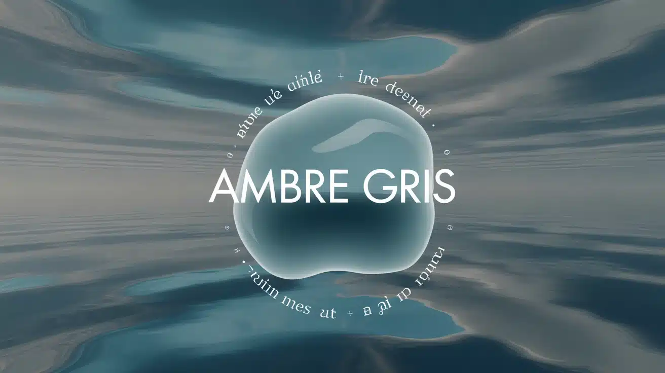 Bloc d'ambre gris lumineux dans une mer stylisée bleue et grise