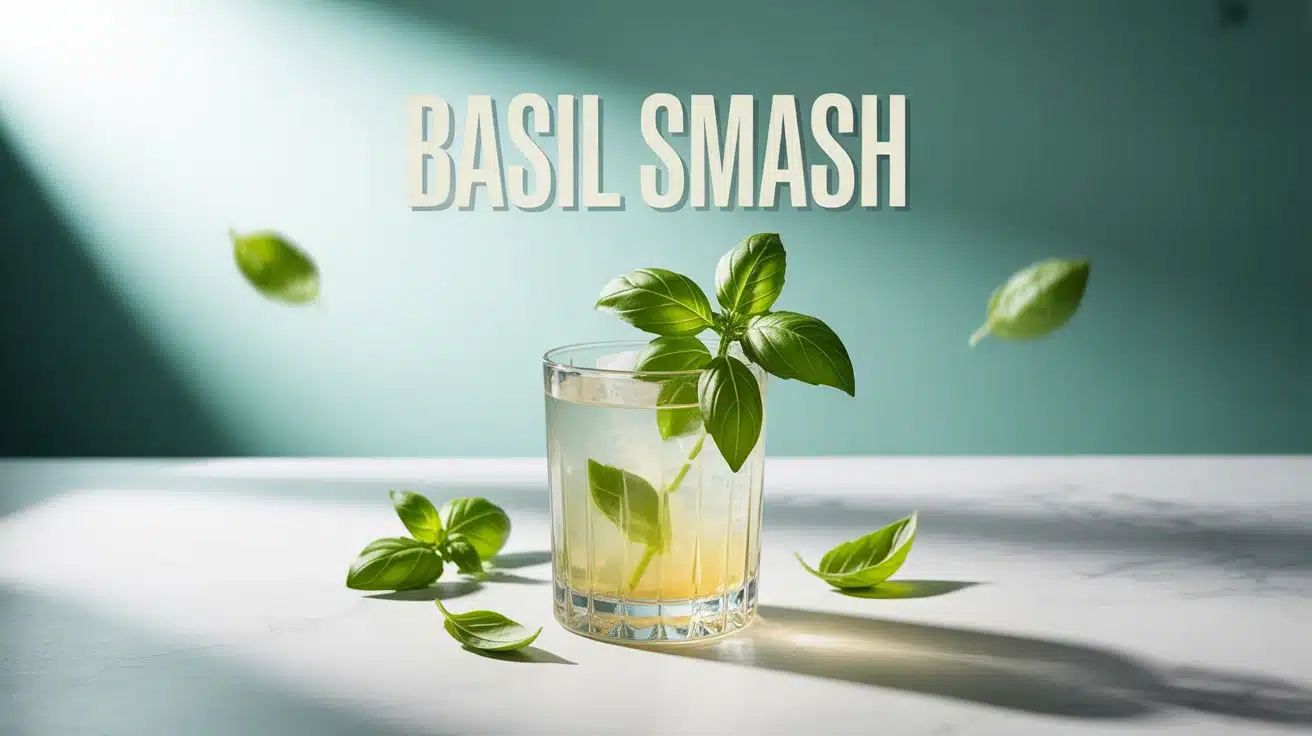 Cocktail Basil Smash dans verre old fashioned avec basilic frais