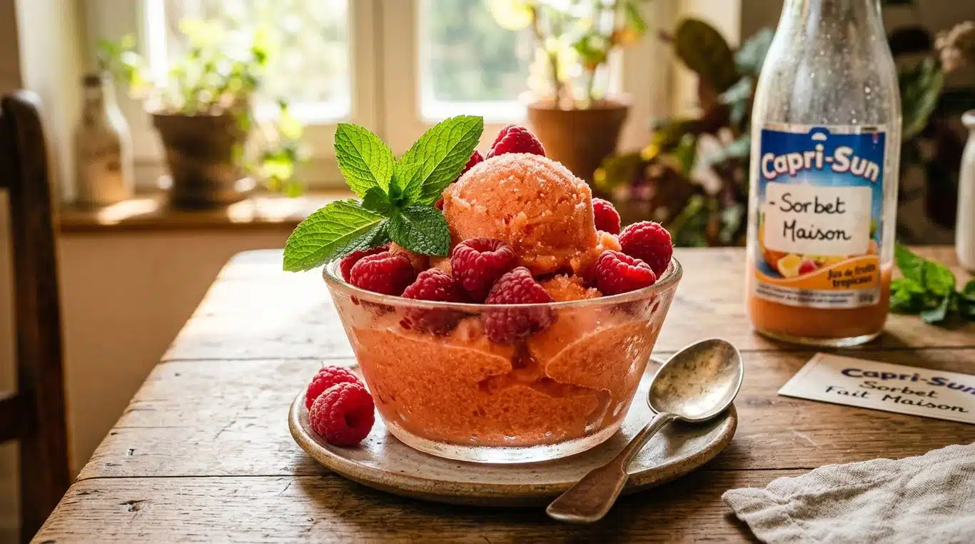 Sorbet maison au Capri-Sun et framboises