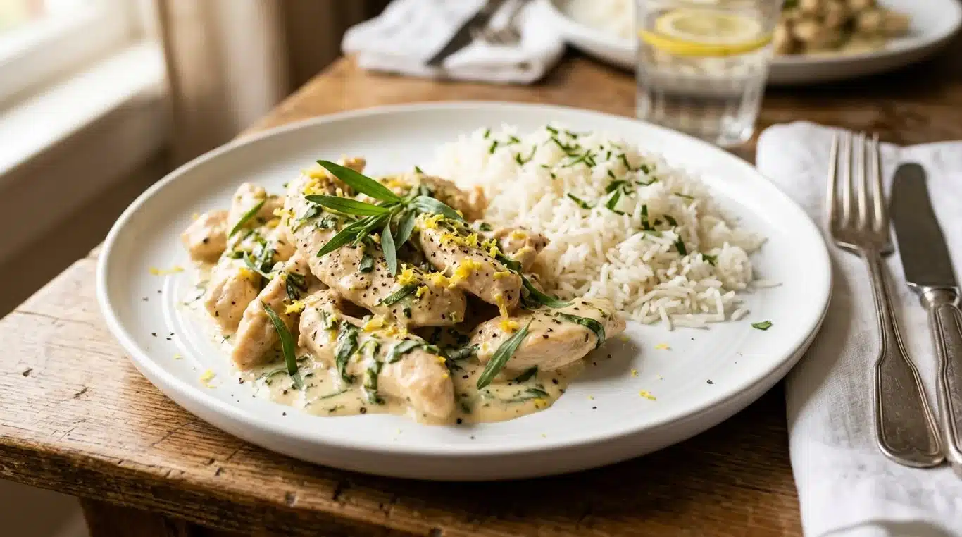 Émincé de poulet crémeux au citron et à l'estragon