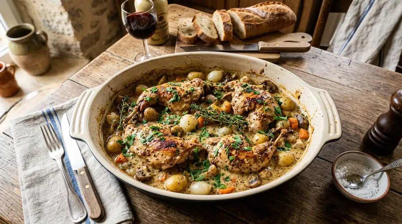 Plat de lapin à la moutarde au four doré et onctueux