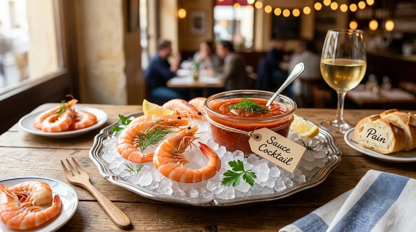 Sauce cocktail maison servie avec des crevettes