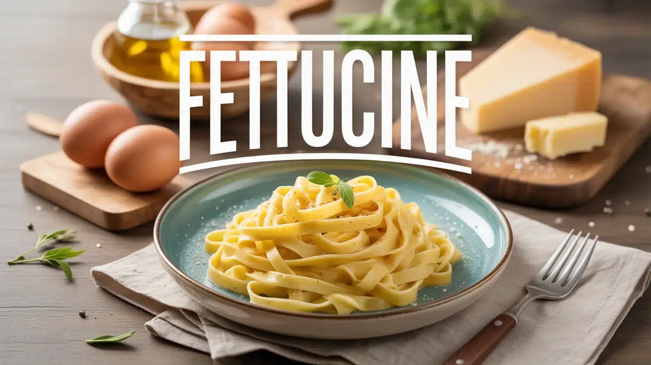 plat de fettucine cremoses avec ingredients frais