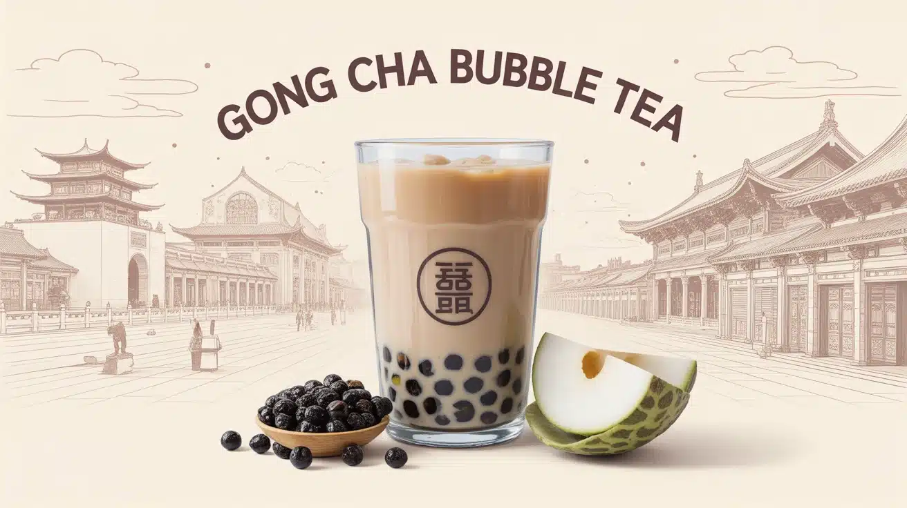 Verre de Gong Cha bubble tea avec perles de tapioca et paille large
