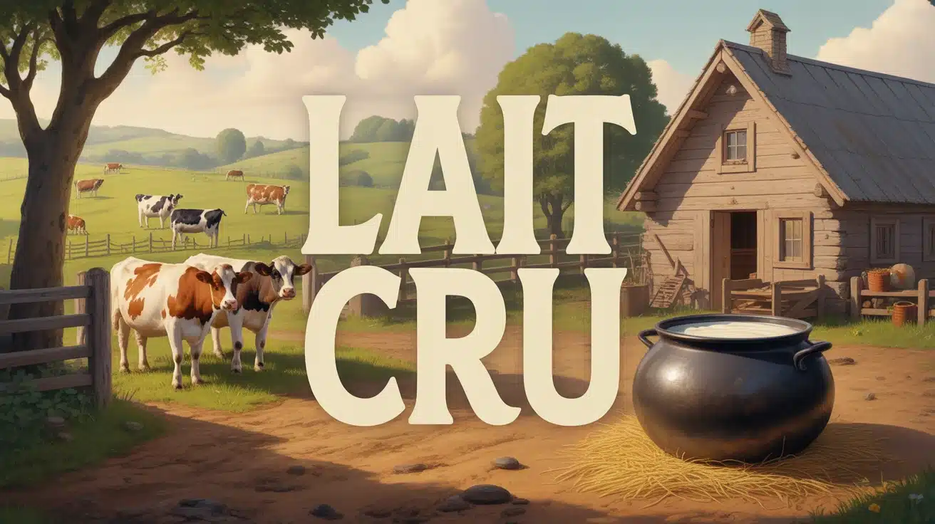 paysage ferme avec vaches et pot de lait cru