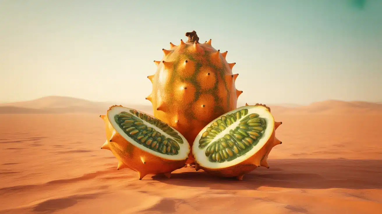 kiwano fruit orange vif avec pulpe verte éclatante