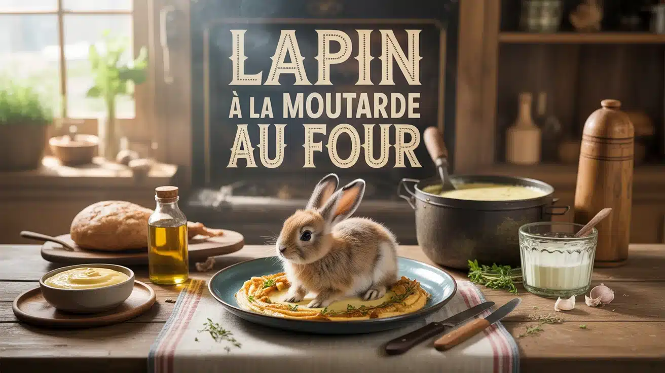 Plat de lapin à la moutarde au four doré et crémeux