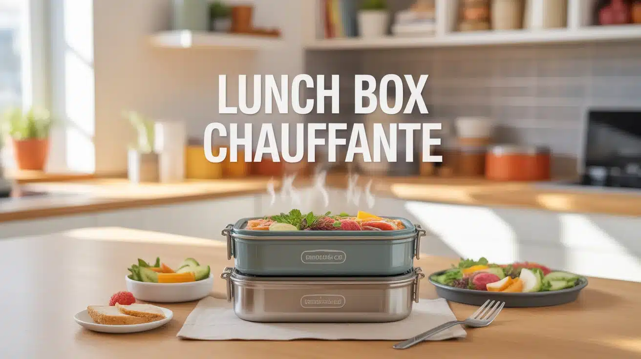 Lunch box chauffante vectorielle moderne avec éléments de chaleur