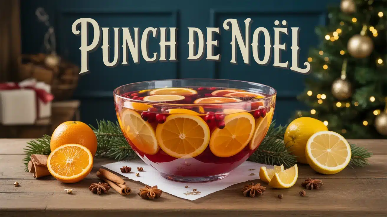 Saladier de punch de Noël avec agrumes et épices