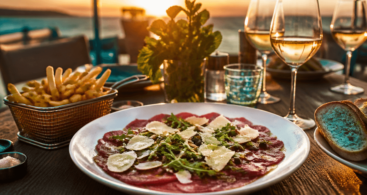 accompagnement carpaccio de boeuf avec frites et pain grillé