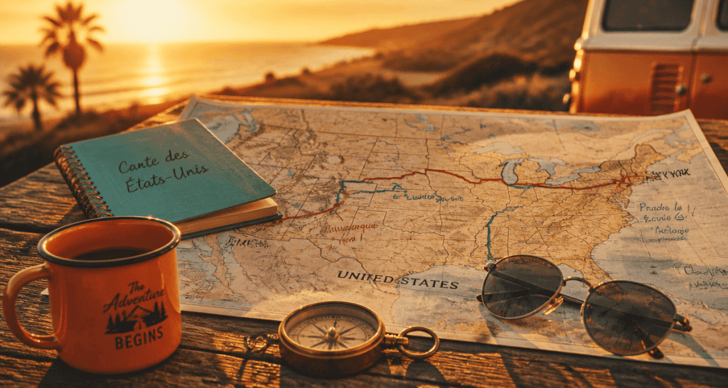 carte etats unis sur table ambiance road trip