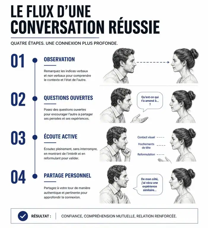 Infographie sur l'art de la conversation et les techniques pour engager un sujet de conversation