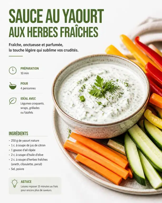 Sauce au yaourt pour crudités avec légumes croquants