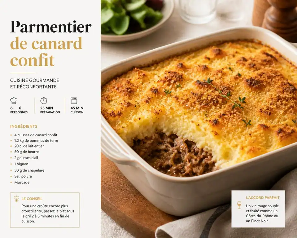 Parmentier de canard confit XXL pour 10 personnes dans un plat à gratin