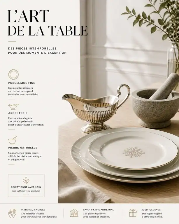 Exemple de vaissellerie fine comprenant assiettes, saucière et mortier pour illustrer la définition de la vaissellerie.