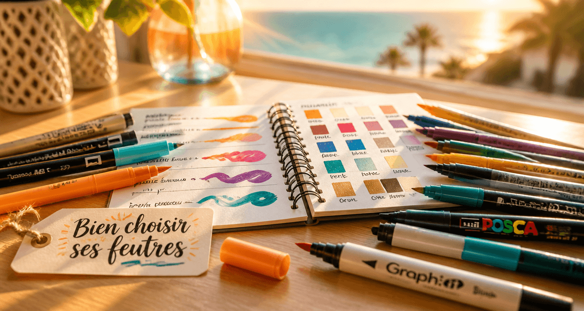 feutres de dessin sur carnet, différentes pointes