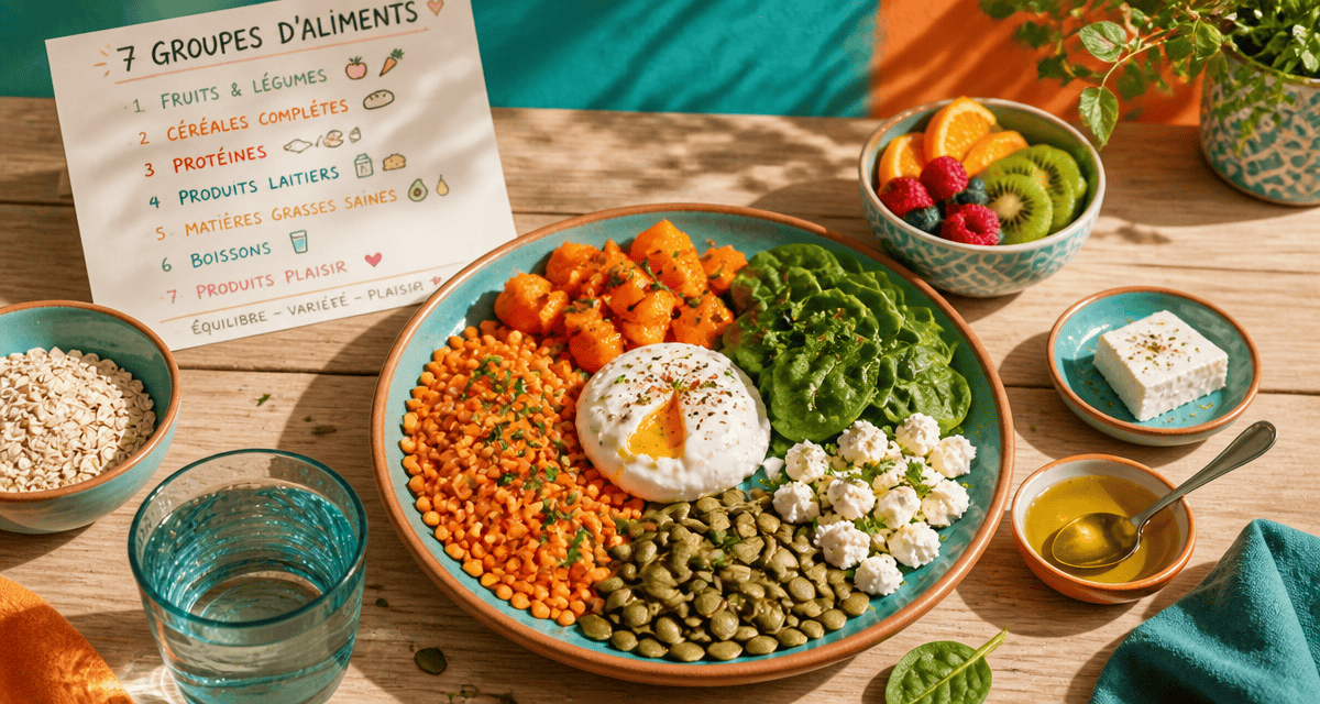 Les 7 groupes d aliments tableau assiette colorée