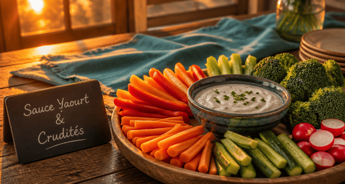 sauce au yaourt pour crudités sur plateau de légumes