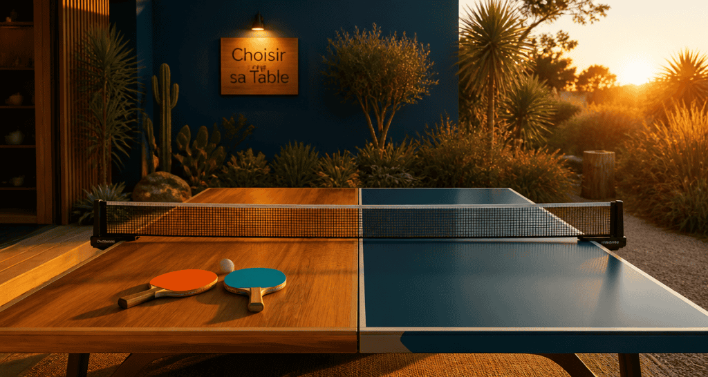 Table tennis de table moitié bois moitié résine au jardin