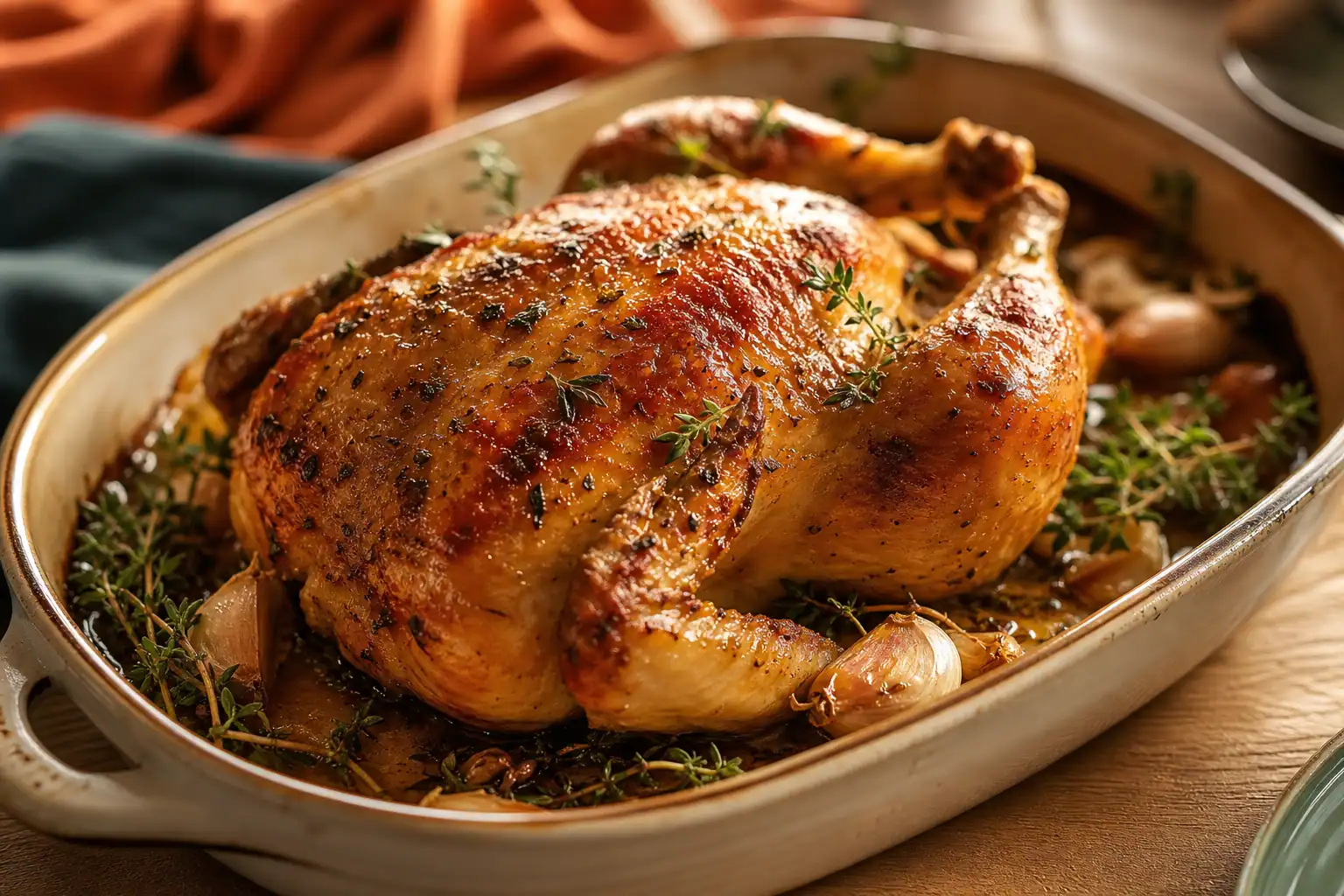 Comment cuire du poulet au four : poulet rôti doré, peau croustillante