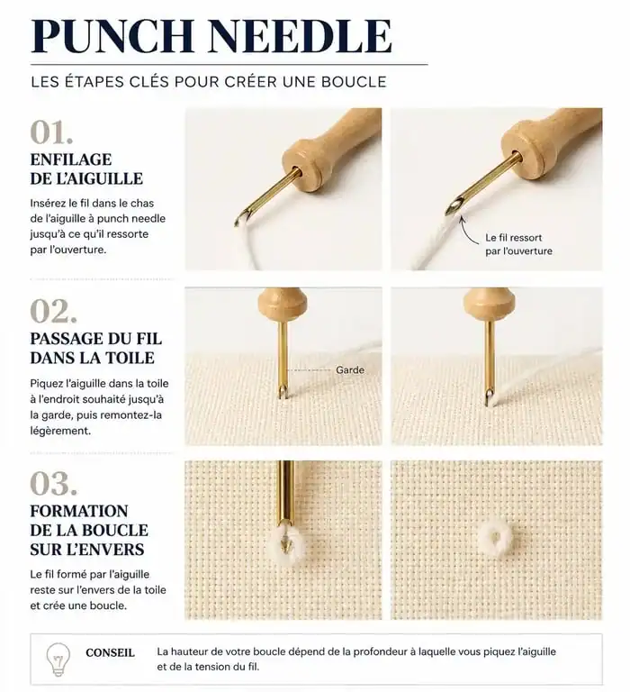 Tuto punch needle : étapes de réalisation d'une broderie au poinçon