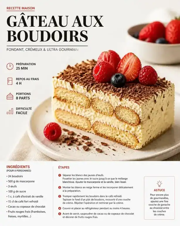 Gâteau aux boudoirs maison, dessert gourmand et fondant