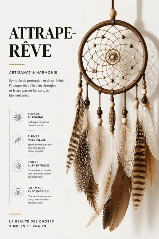 Attrape-rêve artisanal suspendu avec plumes et perles pour une décoration bohème