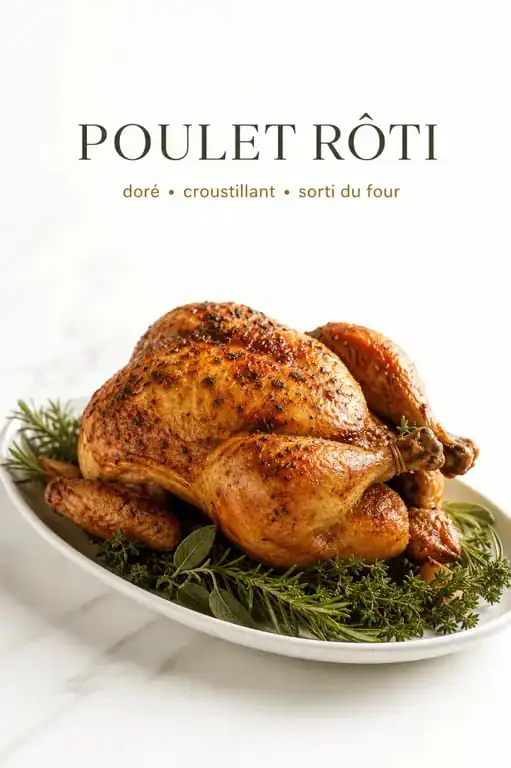 Poulet rôti au four doré et croustillant prêt à être servi