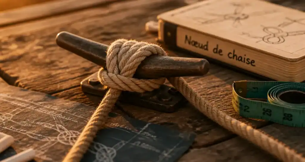 Noeud de chaise : corde serrée autour d’une poignée de taquet