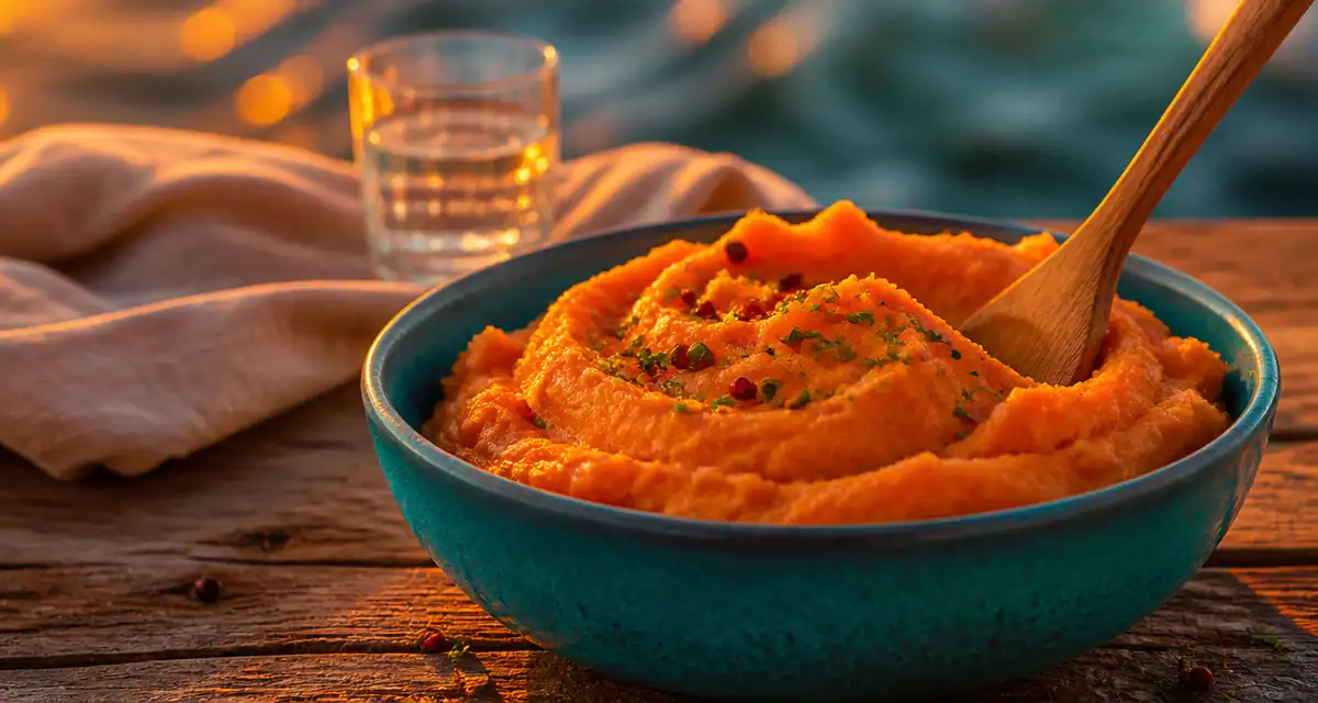 purée de patate douce thermomix dans un bol turquoise