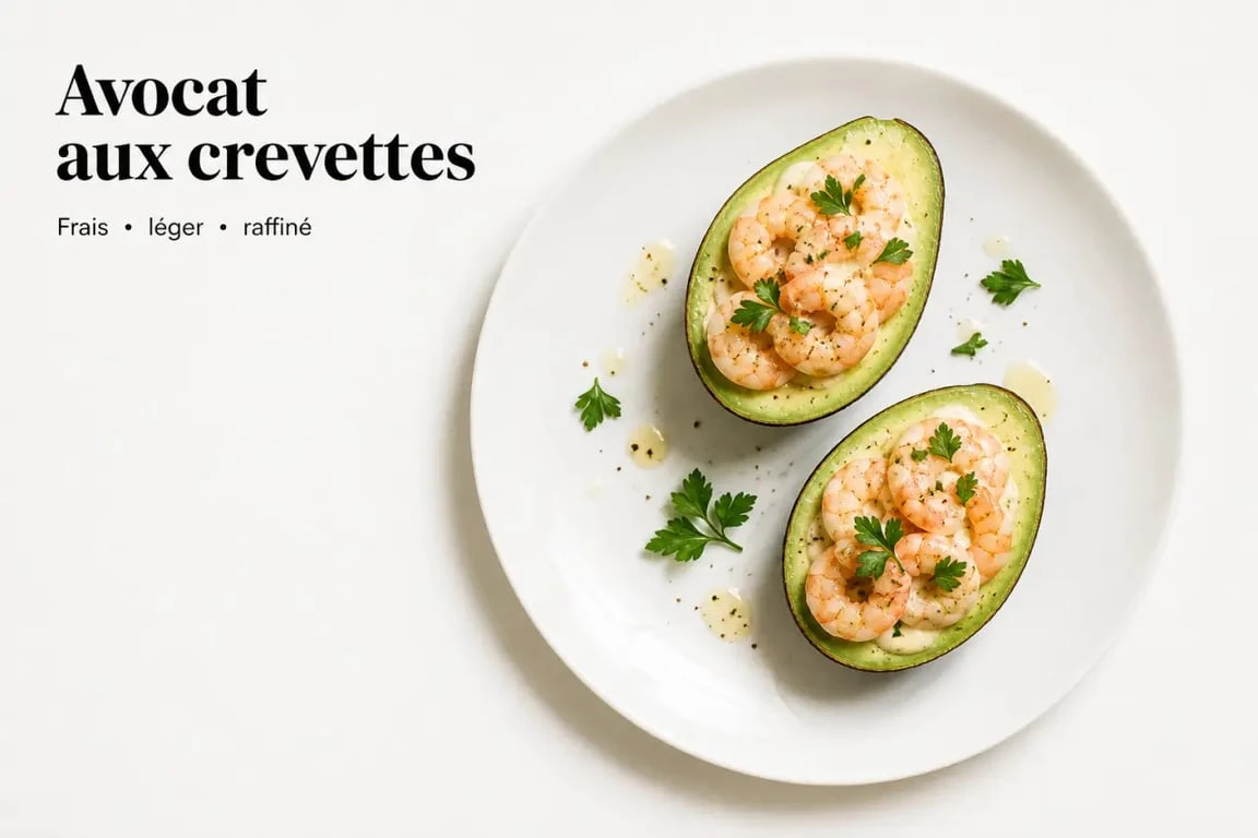 Recette d'avocat et crevettes présentée dans une assiette élégante