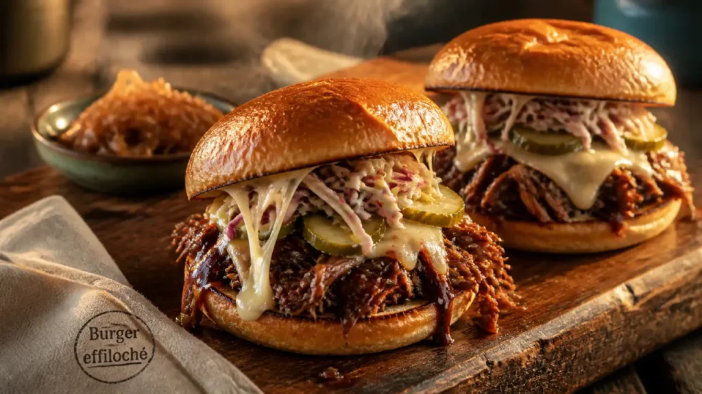 Burger effiloché de bœuf : la recette anti-gaspillage avec bœuf braisé, raclette et oignons confits