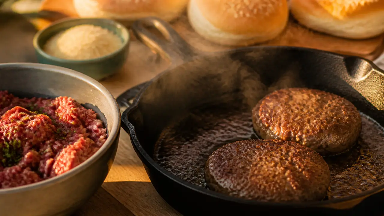 Comment faire un steak haché maison à la poêle : steaks hachés 2 cm, dorés