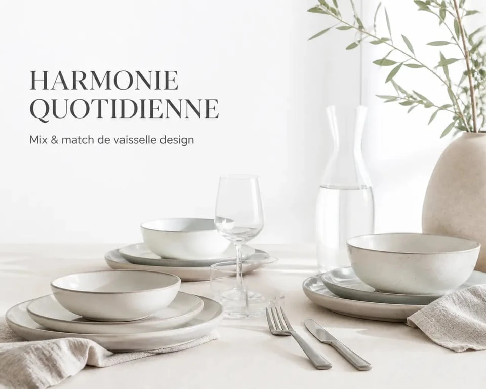 Vaisselle design en mix & match harmonieux sur une table élégante