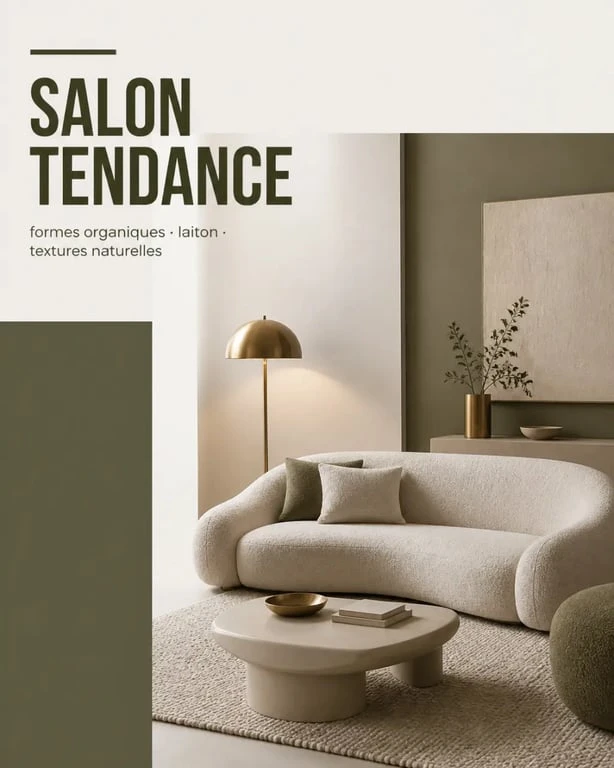 deco salon 2025 : salon aux formes organiques et au style vintage modernisé
