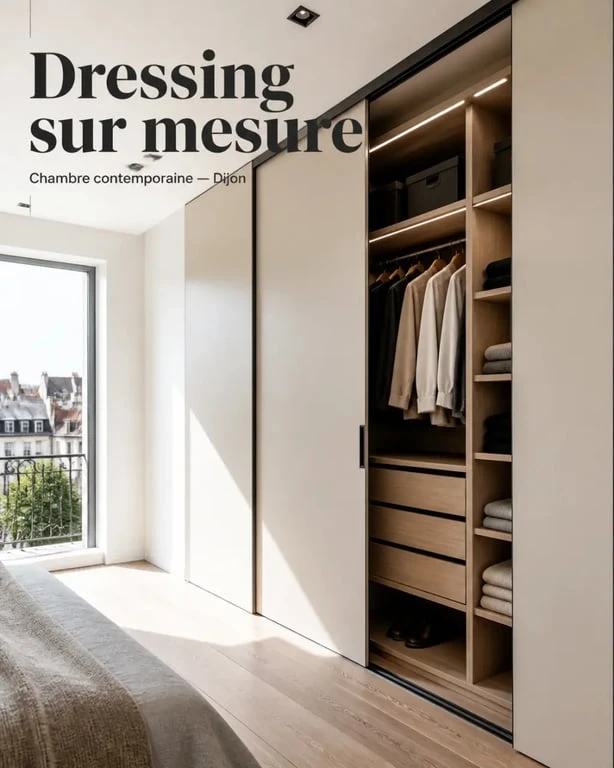 Dressing dijon sur mesure intégré dans une chambre contemporaine