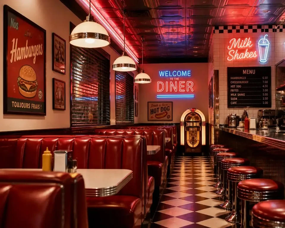 Ambiance d'un restaurant américain à Dijon avec décoration rétro