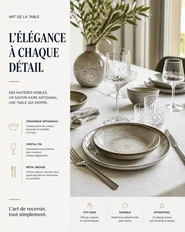 Table élégamment dressée avec de la vaisselle artisanale dans un magasin art de la table à Dijon