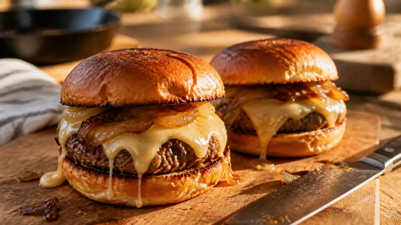 Fromage pour burger : raclette fondante sur steak, oignons confits