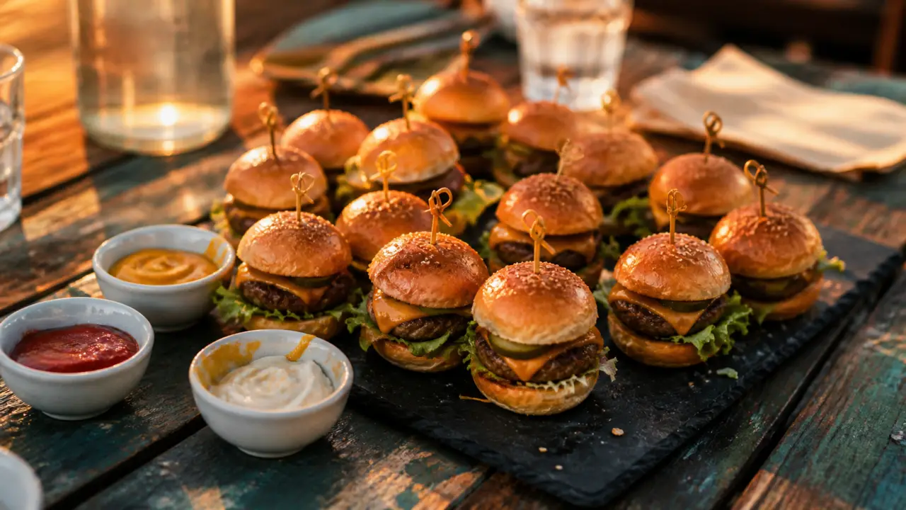 Mini burger apéro idées : mini-burgers festifs à deux bouchées, sauces