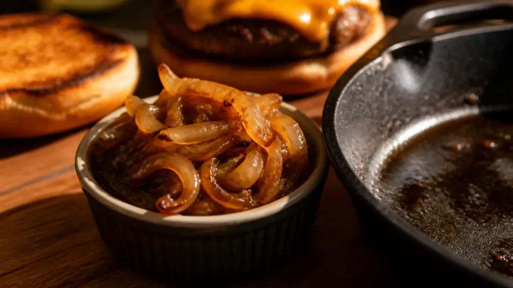 Oignons caramélisés pour hamburger : 25 minutes, feu doux et texture fondante