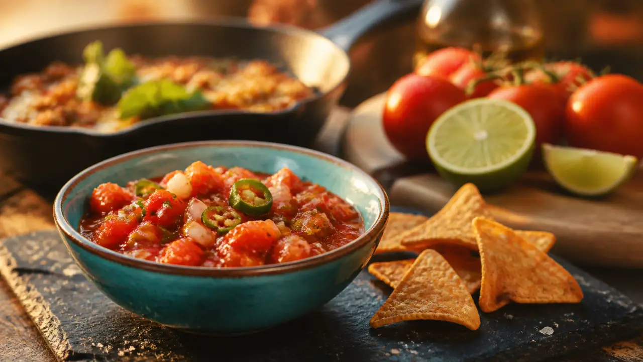 Recette sauce salsa maison : bol de salsa piquante, fraîche