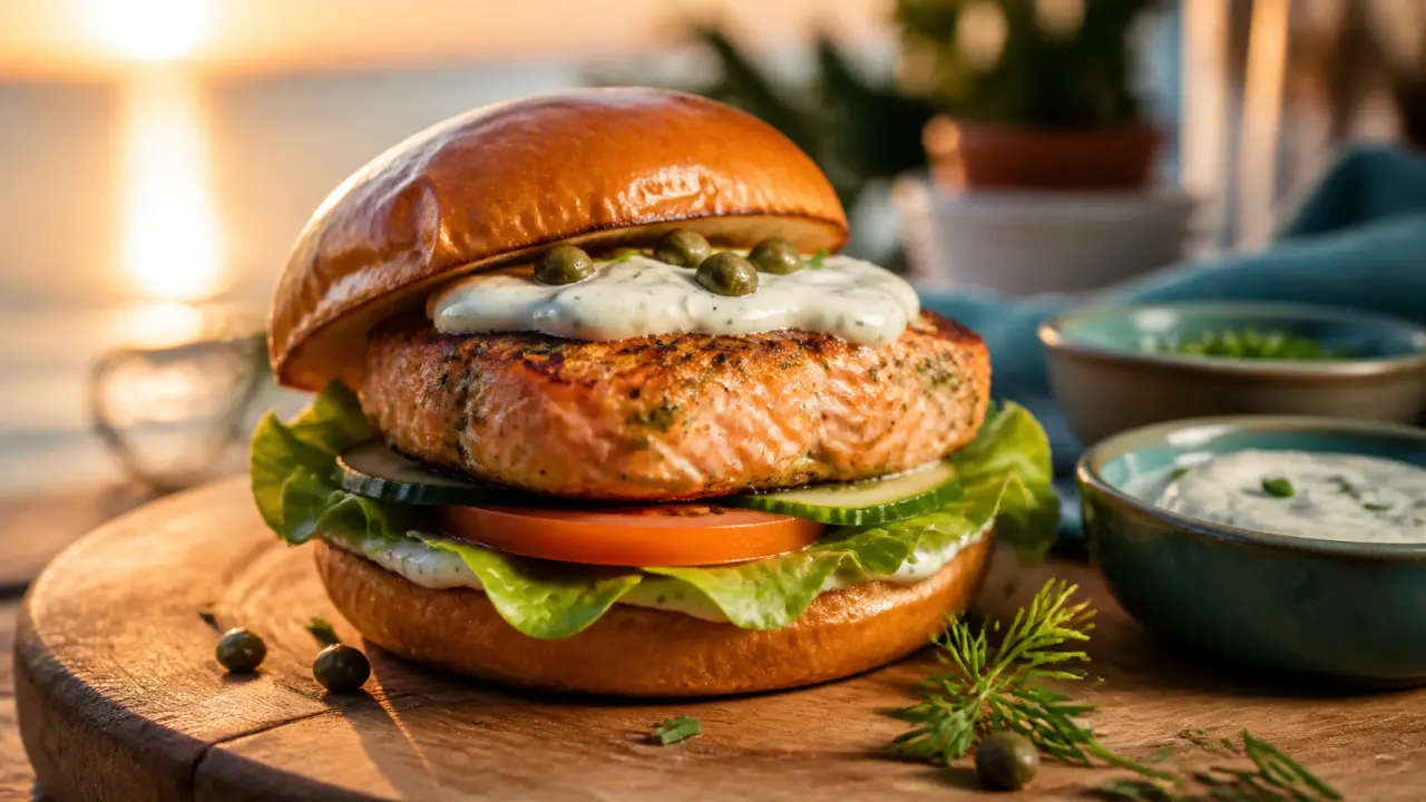Burger saumon maison : galette moelleuse et sauce citron-câpres