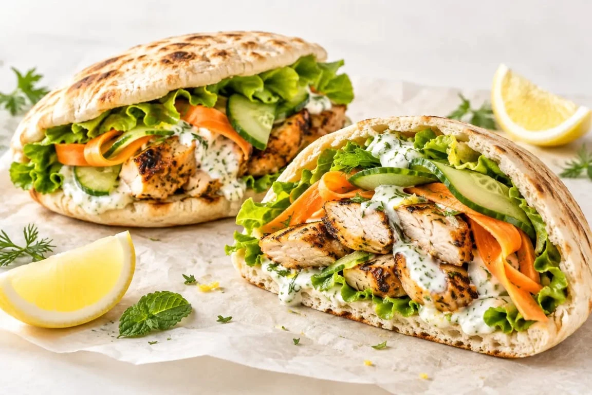 Idée sandwich pita au poulet et légumes croquants facile à transporter