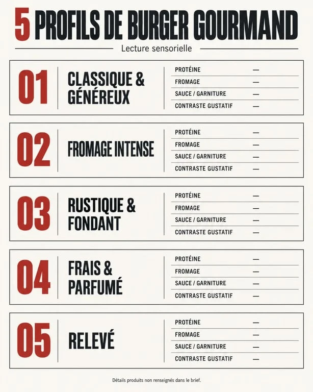 Infographie des profils de burger gourmand selon les envies