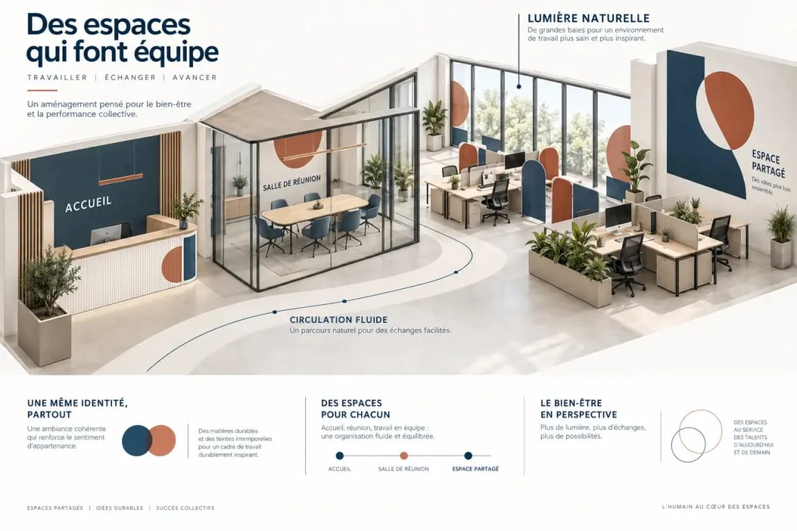 Déco pour bureau professionnel dans un accueil et un open-space avec panneaux acoustiques