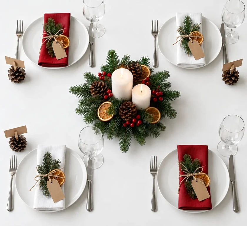 Marque-places et serviettes DIY pour une déco table de noël pas cher à faire soi même