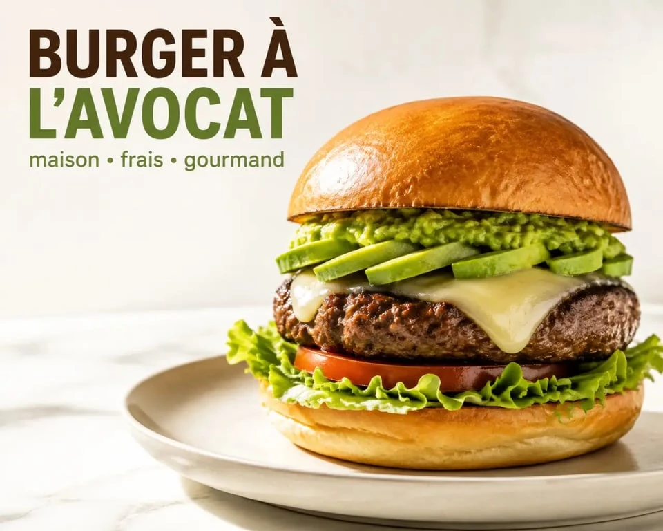 Burger avocat maison garni, photo appétissante du plat final