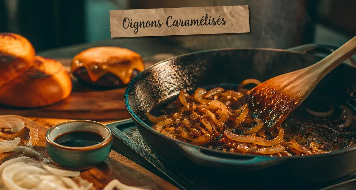 Oignon caramélisé burger, oignons fondants caramélisés