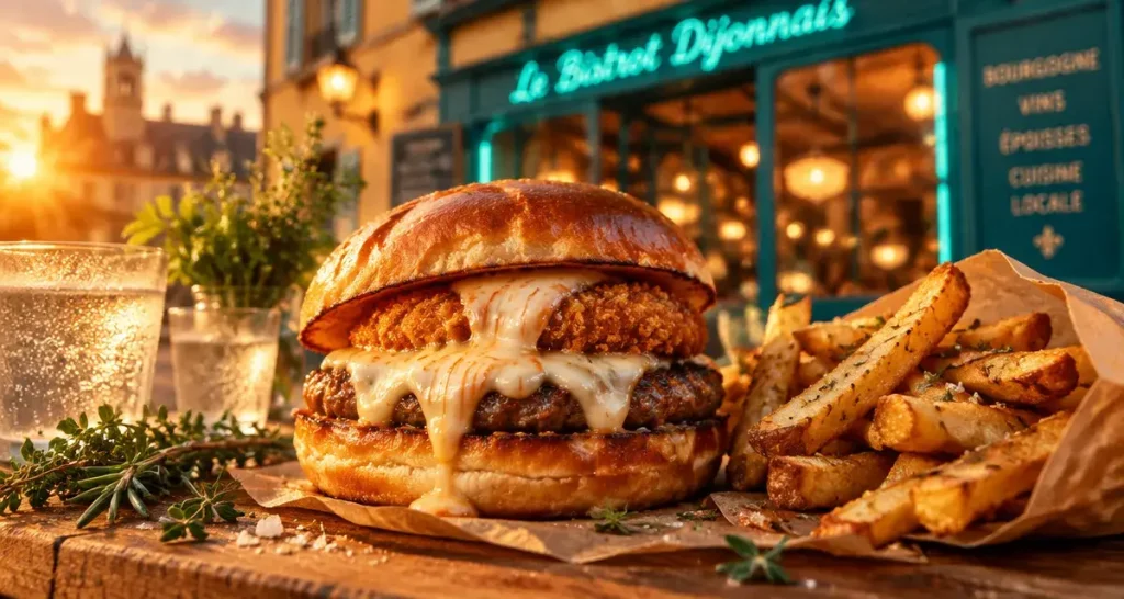 Bon burger Dijon : burger doré et frites artisanales